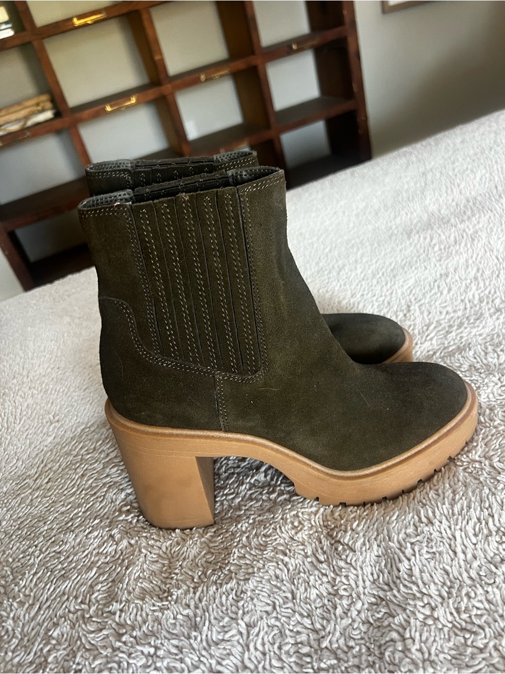 Dolce Vita Olive Suede Platform Ankle Boots